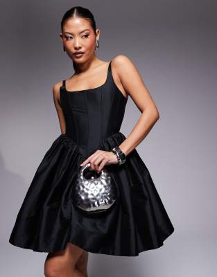 corset taffeta mini dress in black