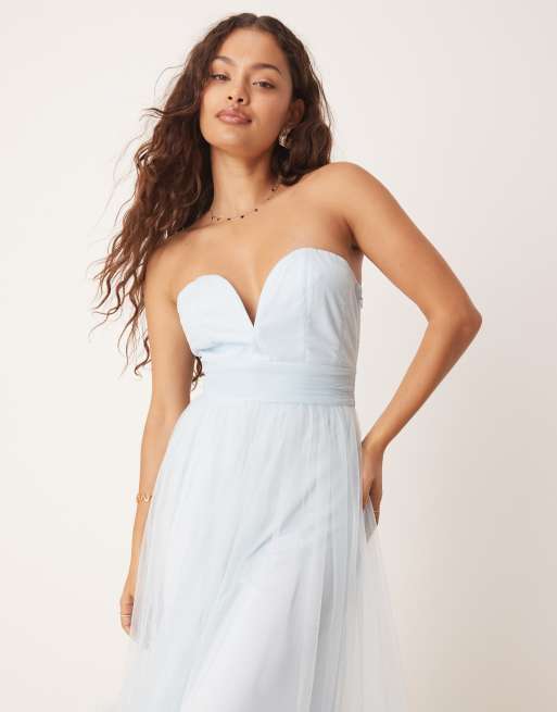 asos lace and beads ruffle midaxi dress Lace & Beads bandeau ruffle midaxi dress in butter cream