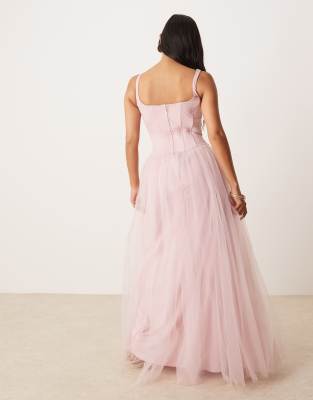 Lace & Beads Petite dropped waist corset maxi dress in powder pink