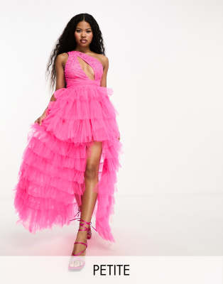 Lace & Beads Petite Lace & Beads Petite exclusive embellished tulle high low maxi dress in pink-Green