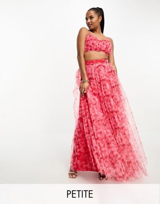 Lace & Beads Petite exclusive tulle maxi skirt co-ord in red and pink floral - ASOS Price Checker