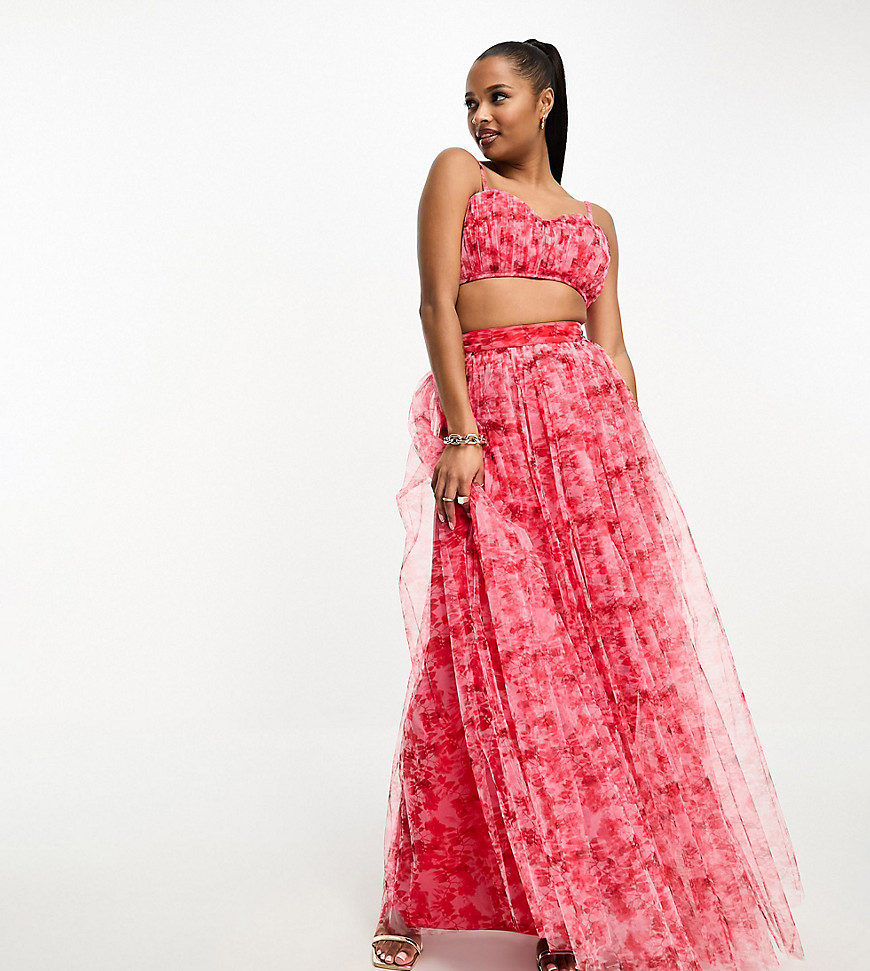 Lace & Beads Petite Exclusive Tulle Maxi Skirt In Red And Pink Floral - Part Of A Set