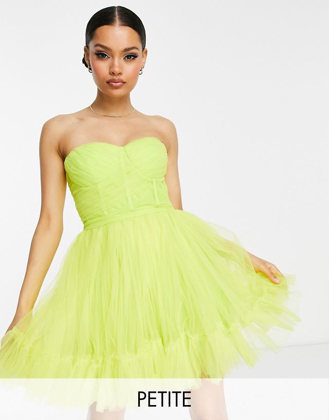 Lace & Beads Petite exclusive wrapped corset tulle mini dress in lime