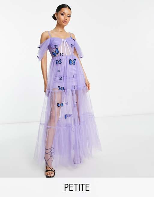 Lace & Beads Petite - Exclusives - Doorschijnende korsetjurk met 3D geborduurd patroon in lila