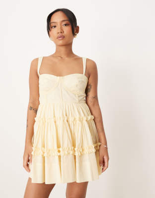 Lace & Beads Petite Lace Trim Corset Ruffle Mini Dress