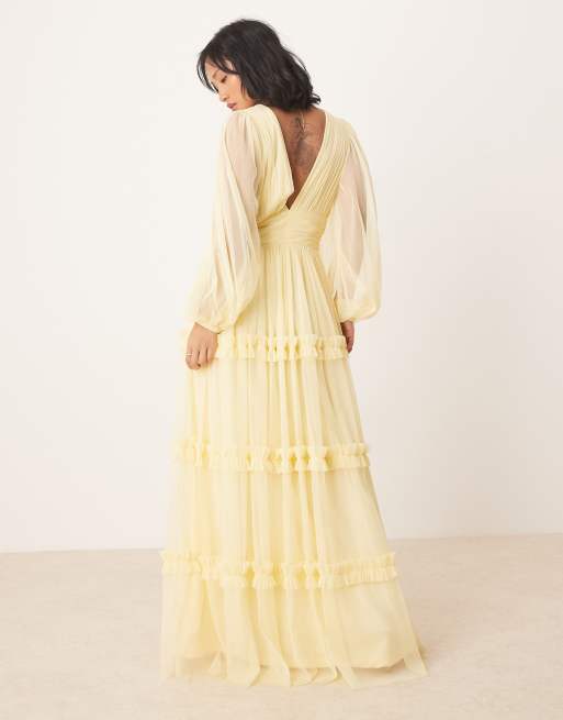 Lace & Beads Petite – Ljusgul maxiklänning i bohemisk stil med volang, 4 av 4