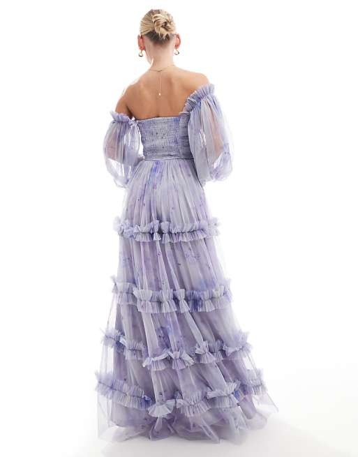 Off Shoulder Ruffles Soft Floral Long Maxi Dress Off Shoulder Ruffles Soft Floral Long Maxi Dress
