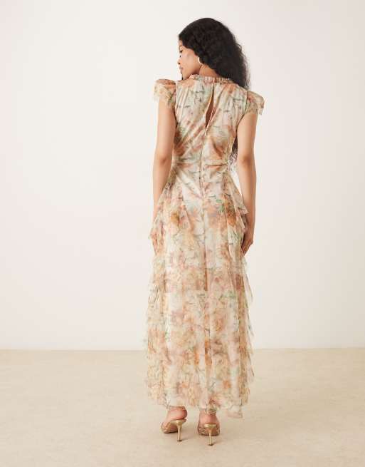 Lace & Beads - Petite - Maxi jurk van tule met ruches in bloemenprint, 2 van 4