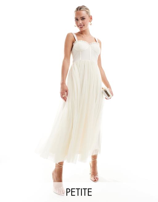 Lace & Beads - Petite - Midi jurk met korset in vintage crème