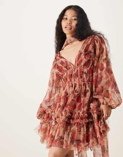 Lace & Beads Petite mini dress with scarf in rose floral - view 1