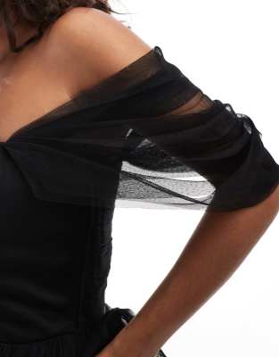 Lace & Beads Petite off shoulder corset tulle mini dress in