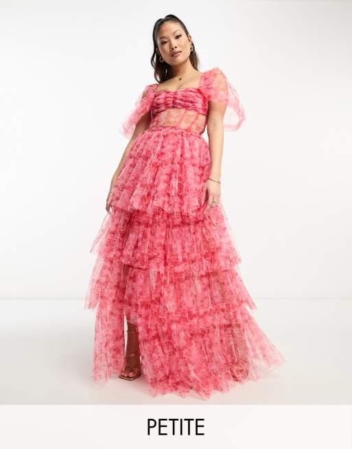 Asos design petite tulle maxi dress hot sale with delicate floral embroidery and twist straps