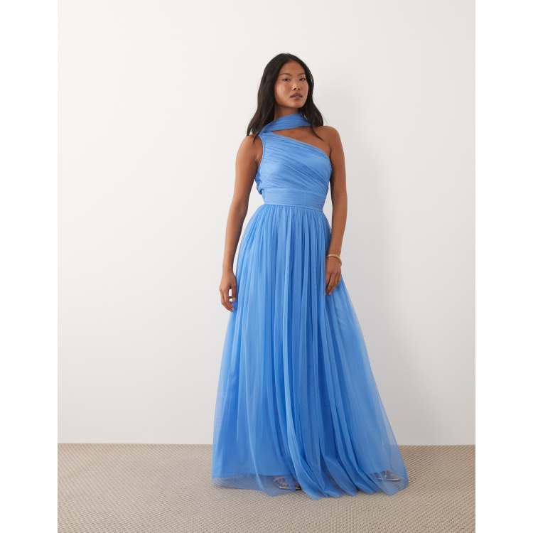 blue lace one shoulder dress & Beads - Maxi - Women - Polyester - 4 US Homecoming dresses