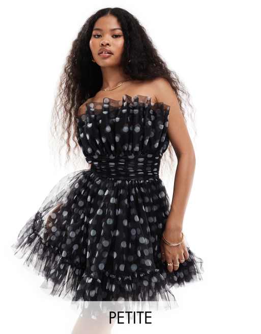 Lace & Beads Petite - Robe bandeau à pois courte structurée - Noir