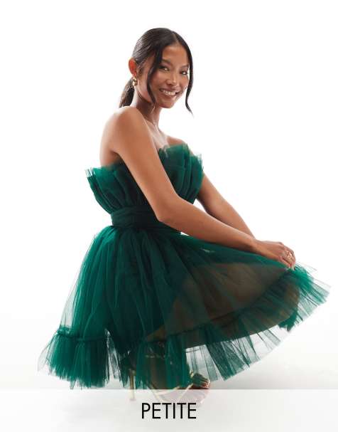 Lace & Beads Petite - Robe bandeau courte structurée - Vert émeraude - view 1