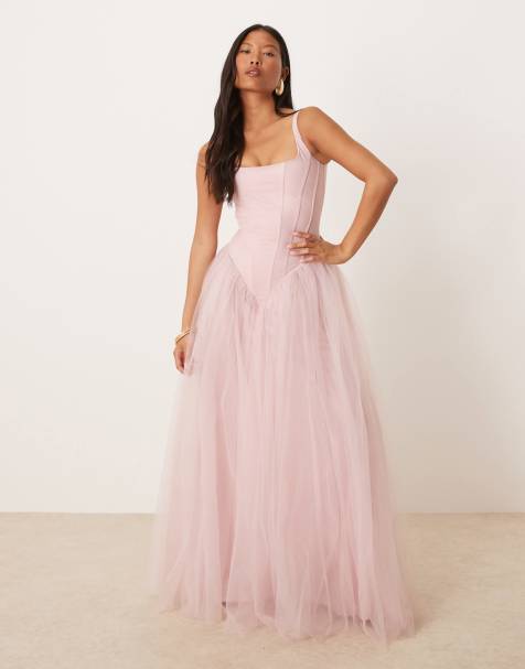 Lace & Beads Petite - Robe corset longue avec taille basse - Rose poudré - view 1