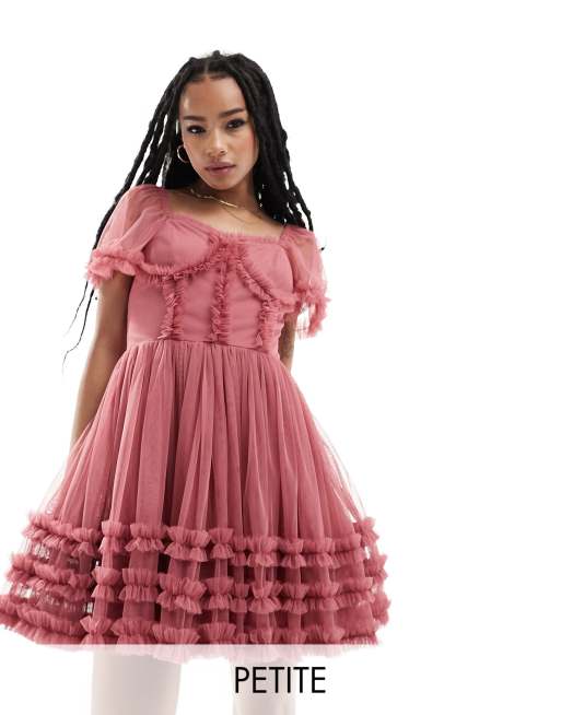 Lace & Beads Petite - Robe courte avec corset et volants - Rose cendré