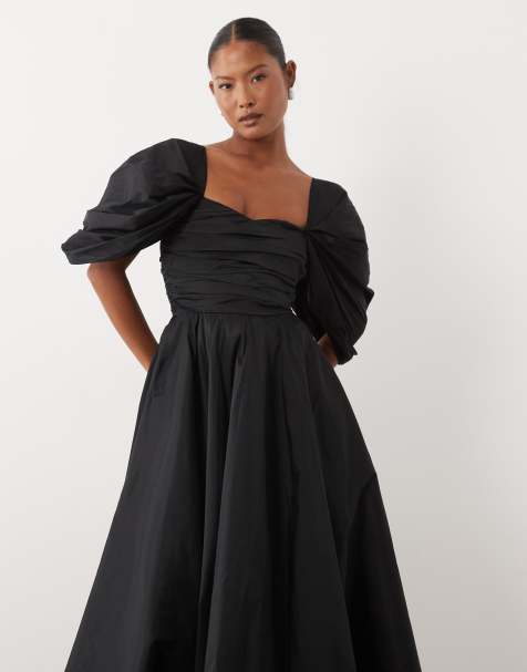 Lace & Beads Petite - Robe en taffetas avec manches bouffantes et décolleté en cœur - Noir - view 1
