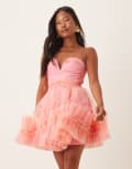 [Lace & Beads Petite] Lace & Beads Petite ruffle hem sweetheart mini tulle dress in baby pink floral 8 Baby Pink Floral