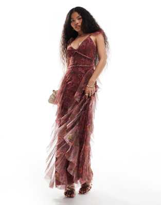 Shop Lace & Beads Petite ruffle maxi dress in purple Online – Trendy & Affordable Fashion