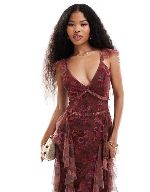 Lace ruffle maxi dress best sale