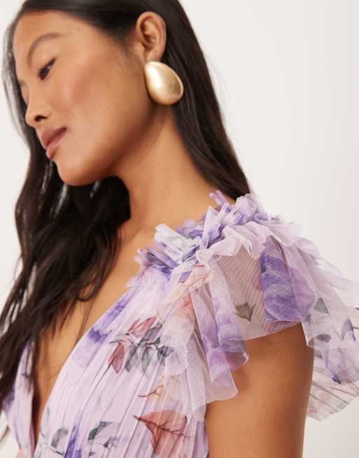 chinese dress ladies Sydney Off Shoulder Tulle Maxi Dress in Vivid Purple