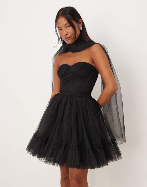 black tulle mini dress Sugar Dress (Black) – LORETA main image 0