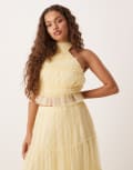 [Lace & Beads Petite] Lace & Beads Petite shirred backless top in lemon (part of a set)-Yellow 8 Lemon