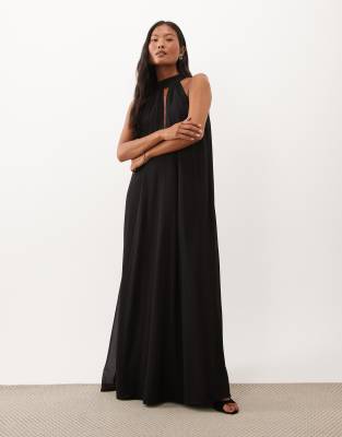 Lace & Beads Petite Sleeveless Choker Detail Trapeze Maxi Dress In Black
