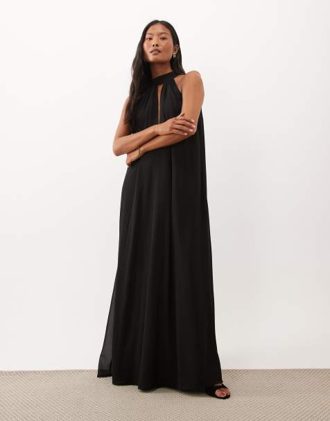 Lace & Beads Petite sleeveless choker detail trapeze maxi dress in black - view 1