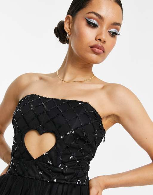 Lace & Beads Petite - Sort high-low maxikjole med hjerteformet udskæring og pailletter - Kun hos ASOS, 2 af 4