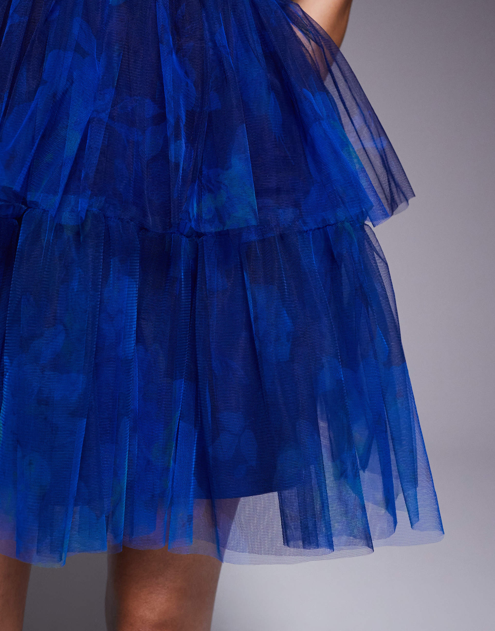 lace & beads petite tiered bandeau tulle mini dress in cobalt