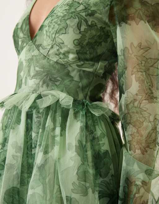 green emerald velvet dress Lace Corset Plunge Dress with Sweep Train and Side Slit – Camille La Vie main image 1