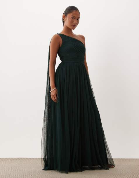 Lace & Beads Petite vestido maxi de dama de honor con un hombro y cuello tipo pañuelo en verde esmeralda - view 1