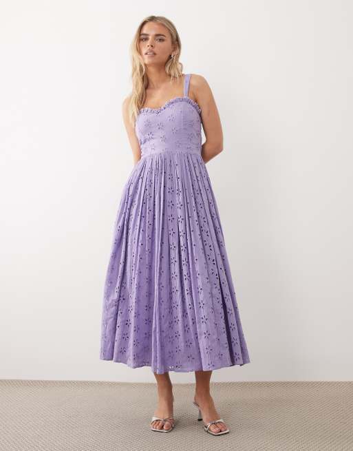 Lace & Beads Petite - Vestito al polpaccio con corsetto in cotone e pizzo lilla, 4 di 4