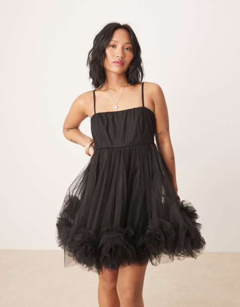 Lace & Beads Petite - Vestito corto micro nero babydoll con fondo a palloncino - view 1