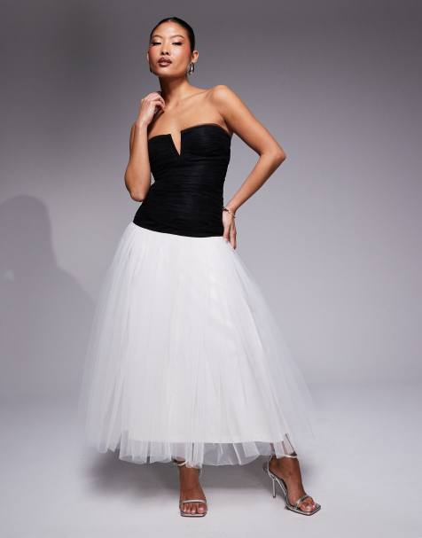 Lace & Beads Petite - Vestito lungo con fondo sceso in tulle color nero e avorio a contrasto - view 1