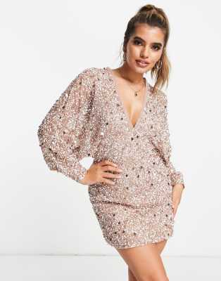 Lace & Beads plunge front sequin mini dress with batwing sleeves | ASOS