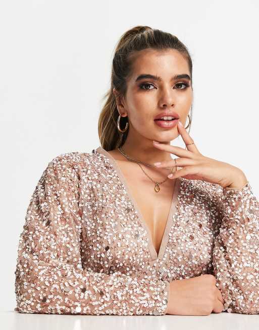slim fit dress slacks ASOS EDITION Batwing Sleeve Sequin Wrap Midi Dress In Gold main image 1