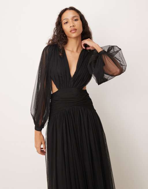 long sleeve maxi dress in black Kiah Backless Medium Black And Gold Dresses Color:Peach