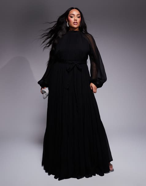 Lace & Beads Plus balloon sleeve tiered maxi dress in black - view 1