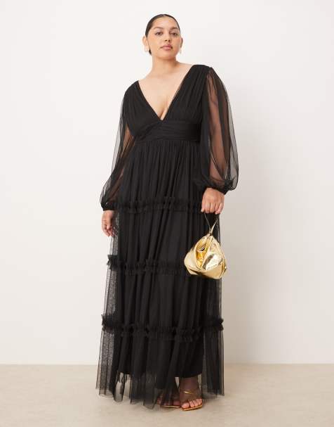 Lace & Beads Plus boho ruffle maxi dress in black - view 1