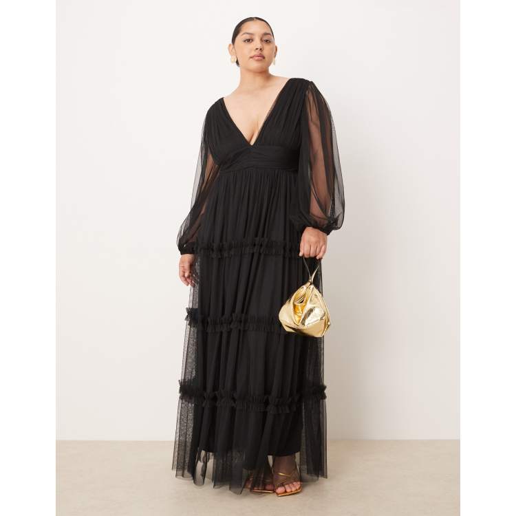Lace & Beads Plus boho ruffle maxi dress in black | ASOS