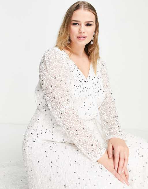 chinese dress ladies PinkBlush White Lace Mesh Overlay Plus Maxi Dress
