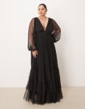 [Lace & Beads Plus] Lace & Beads Plus Bridesmaid Madison long sleeve maxi dress in black 22 Black