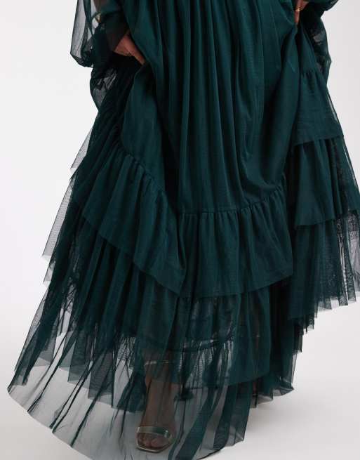Lace & Beads Plus Bridesmaid Madison long sleeve maxi dress in forest green  | ASOS