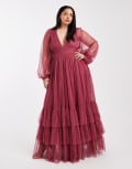 [Lace & Beads Plus] Lace & Beads Plus Bridesmaid Madison long sleeve maxi dress in orchid-Pink 18 Orchid