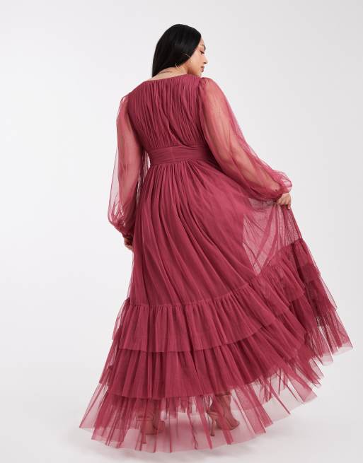 Lace & Beads Plus Bridesmaid Madison long sleeve maxi dress in orchid