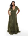[Lace & Beads Plus] Lace & Beads Plus Bridesmaid Madison maxi dress in deep olive-Green 22 Deep olive