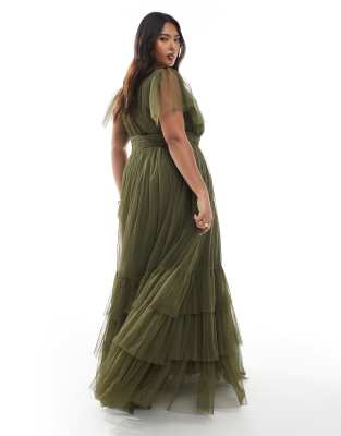 Lace & Beads Plus Bridesmaid Madison Maxi Dress In Green